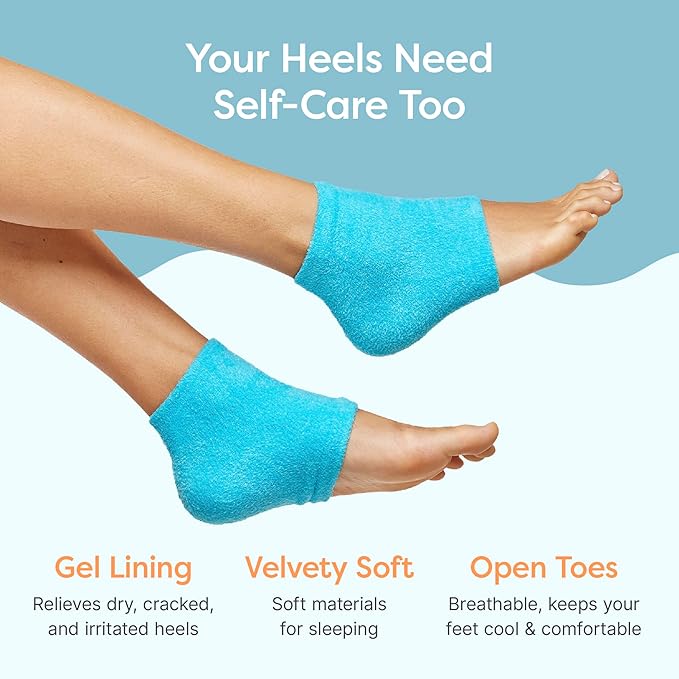 ZenToes Moisturizing Socks for Cracked Heel Treatment, Vitamin E, Olive Oil and Jojoba Oil Infused Heel Socks, Galentines Day Gifts, Self Care Gifts for Women (Fuzzy Blue, Wide Width)