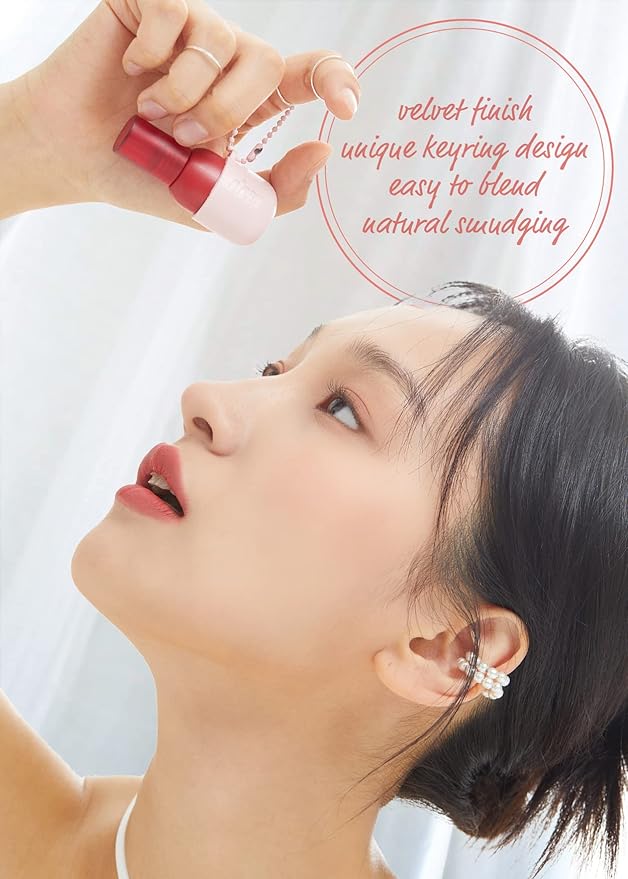 I'M MEME Color Key Ring Velvet Lip Tint - 02 Quiet Coral | Long Lasting Lip Stain, Matte Finish, Smooth Texture, Kbeauty, Cute Korean Makeup, Compact, Portable Keychain, Travel-Friendly, Gift, 2.8g