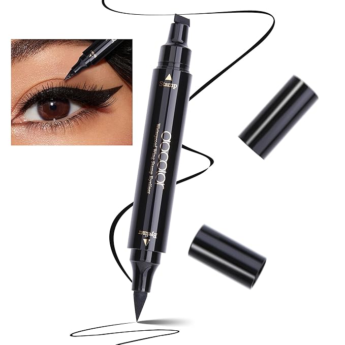 docolor Eyeliner Stamp Double-sided Liquid Winged Eye Liner Pen Waterproof Smudgeproof Long Lasting Wing Original Eyeliner Pen(2PCS,Black)
