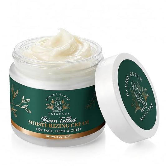 Bison Tallow Face Moisturizer & Neck Cream - Hydrating Moisturizer Face Cream with Bakuchiol and Hyaluronic Acid, Anti Aging Face Cream for Women, Grass-Fed, Fragrance Free 2 oz