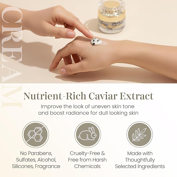 Caviar Face & Neck Cream – Hydrating Anti-aging Moisturizer with Hyaluronic Acid, Squalane & Glycerin – Supports Smoother, Softer, Youthful-Looking Skin – For All Skin Types