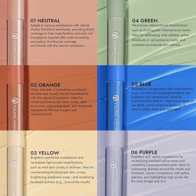 YOUNG VISION Blue Color Correcting Concealer Corrector, Long Lasting Brightening Full Coverage Weightless All-Day Liquid Concealer, Natural Coverage, Ideal for Fair to Light Skin