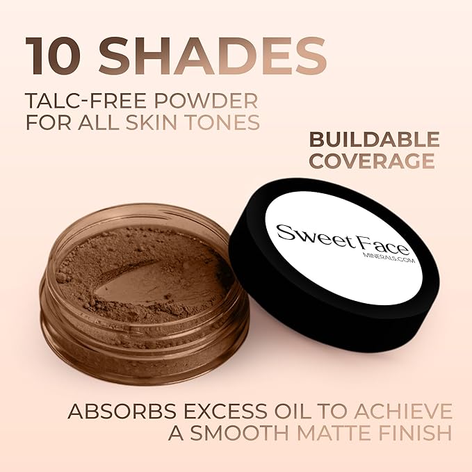 EBONY FOUNDATION (30g Full Size Sifter Jar) – Matte Mineral Foundation – Buildable Loose Powder Makeup for Deep Skin Tones – Sweet Face Minerals, SPF 30