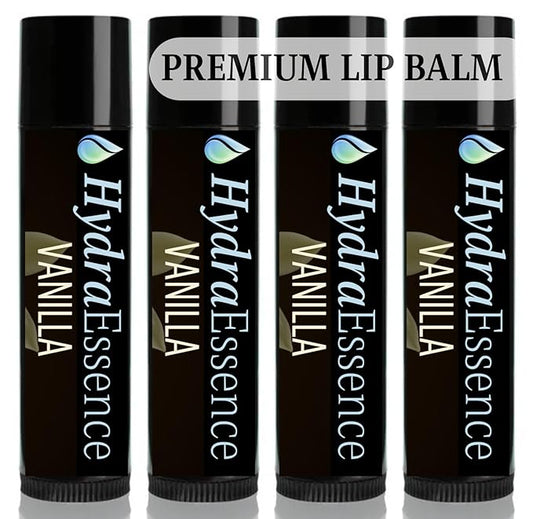 Vanilla Lip Balm 4-Pack | 7 Natural Ingredients | Beeswax Shea Butter | Moisturizing Lip Care for Dry Cracked Lips | Subtle Sweet Flavor