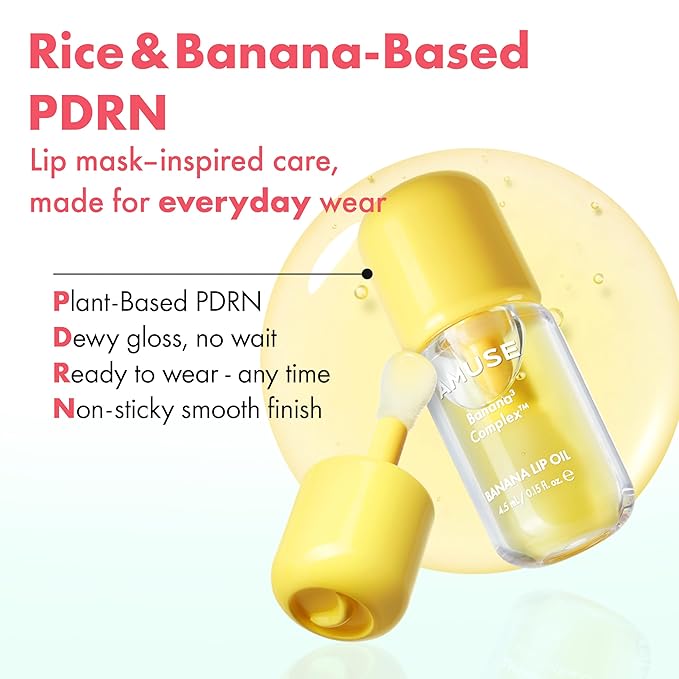 Amuse Seoul Banana Lip Oil (06 Rose Sorbet) – Skincare-Infused Hydrating Vegan Lip Oil, Banana-Scented, Lightweight Non-Sticky Glossy Finish, with Peptide & Rice-Based PDRN