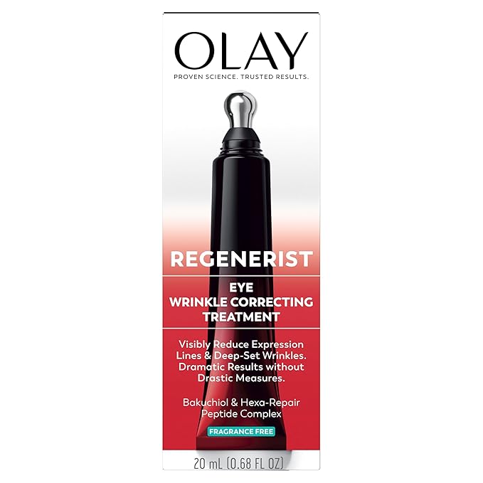Olay Regenerist Under Eye Cream Roller, Eye Wrinkle Cream, Crows Feet & Bags Treatment, Anti-Wrinkle, Anti-Aging Serum, Fragrance-Free, Hexa-Repair Peptide & Bakuchiol, 0.7oz