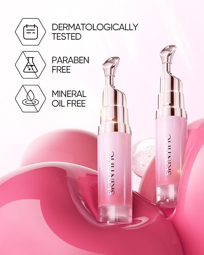 SKINTIFIC Peptide Brightening Lip Serum, Hydrating & Plumping Tinted Lip Gloss, Moisturizing Lip Balm with Polypeptides & Squalane for Glossy Sheer, Smooth Lips (04 Pink Berry)