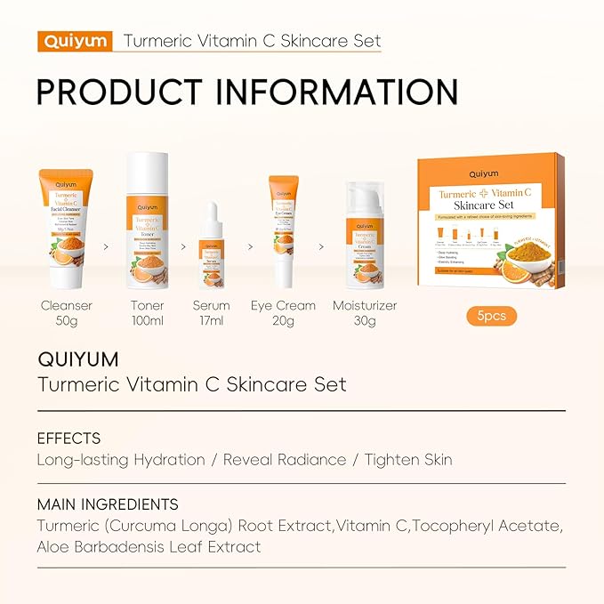 Skin Care Set, Turmeric Vitamin C Skincare Kits 5PCS - Beauty for Women, Facial Skin Care Routine Set Kit, Dark Spot Remover for Face, Reduce Acne, Birthday Christmas Stocking Stuffers Gift