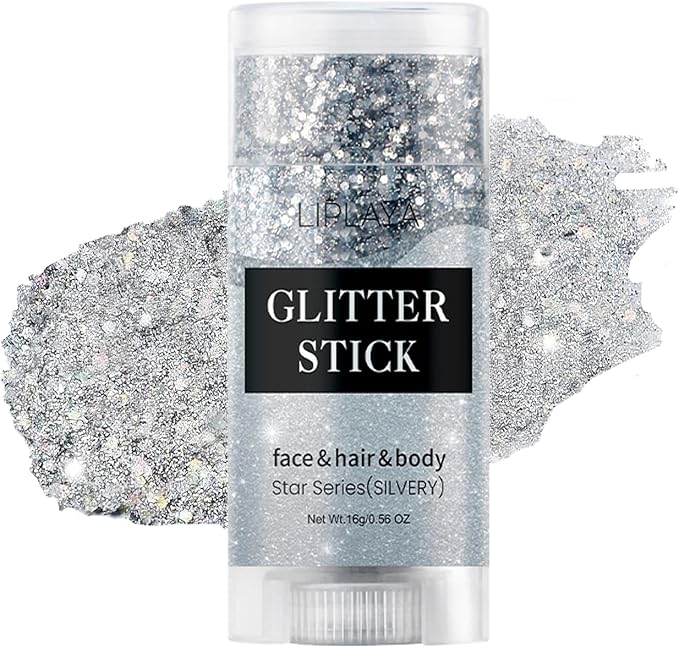 Silver Face and Body Glitter Stick,Holographic Neon Accessories Outfit Singer Concert Sparkling Festival Rave Glitter Makeup