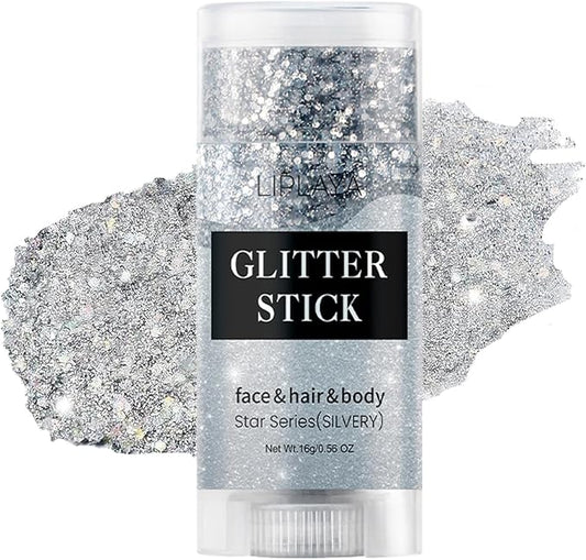 Silver Face and Body Glitter Stick,Holographic Neon Accessories Outfit Singer Concert Sparkling Festival Rave Glitter Makeup