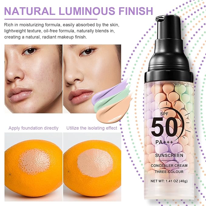 3 In 1 Primer for Face Before Makeup,SPF 50, Sunscreen One Step Color Corrector Face Isolation Cream, Blurs Imperfections Oil Control & Moisturizing Skin Tone Correcting (Purple Pink Green)