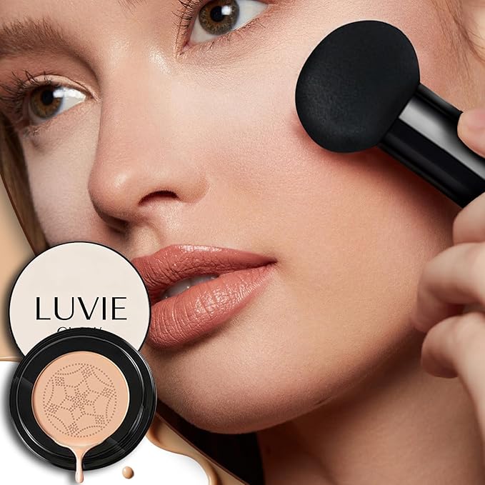 Luvie Glow Foundation Cushion, Mushroom Head Air Cushion CC Cream, Air Cushions Foundation Long Lasting Matte Concealer for All Skin Types (Ivory)