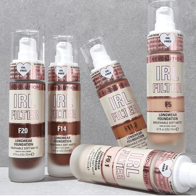 Revolution, IRL Filter Longwear Foundation, Soft & Breathable Formula, Medium to Full Coverage, Matte Finish, F5, 0.7 fl oz