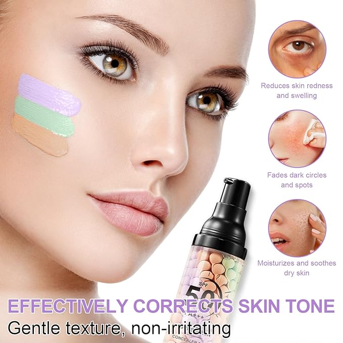 3 In 1 Primer for Face Before Makeup,SPF 50, Sunscreen One Step Color Corrector Face Isolation Cream, Blurs Imperfections Oil Control & Moisturizing Skin Tone Correcting (Purple Pink Green)