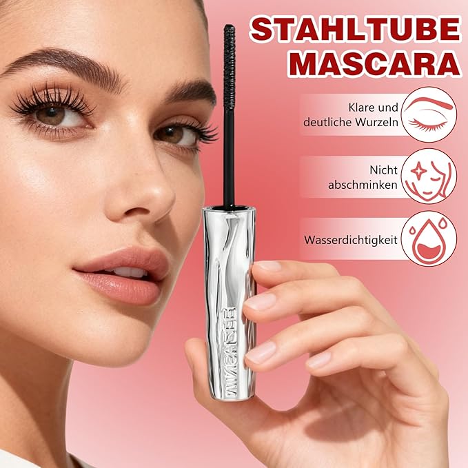 Iron Wand Mascara, 2025 Upgraded Waterproof Metal Wand Mascara Tubing,Long-Lasting 3D Curling Eyelash Iron Mascaras for Women with Thinning Lashes,Smudge Proof & No Flaking(Black)