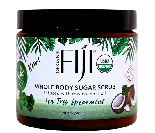 Organic Fiji Coconut Oil Infused Sugar Scrub for Face & Body 20-Ounces (20 Ounce (Pack of 1), Tea Tree Spearmint)