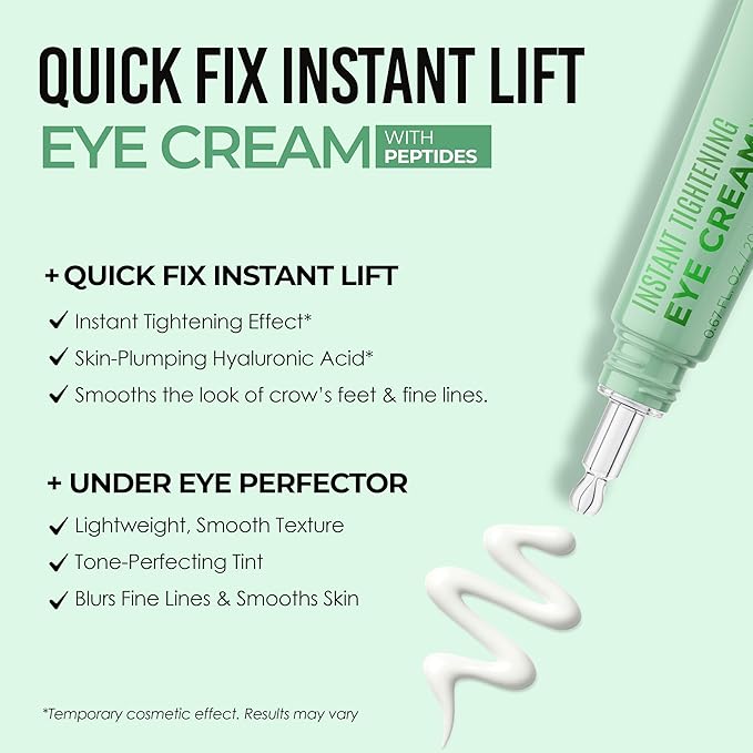 Quick Fix Peptides Instant Eye Tightener – Firms & Smooths – Hydrating Under Eye Cream for Dark Circles – Dermatologist Tested, Anti-Aging, Korean Skin Care – Cruelty-Free, Clean Beauty – .67 Fl Oz