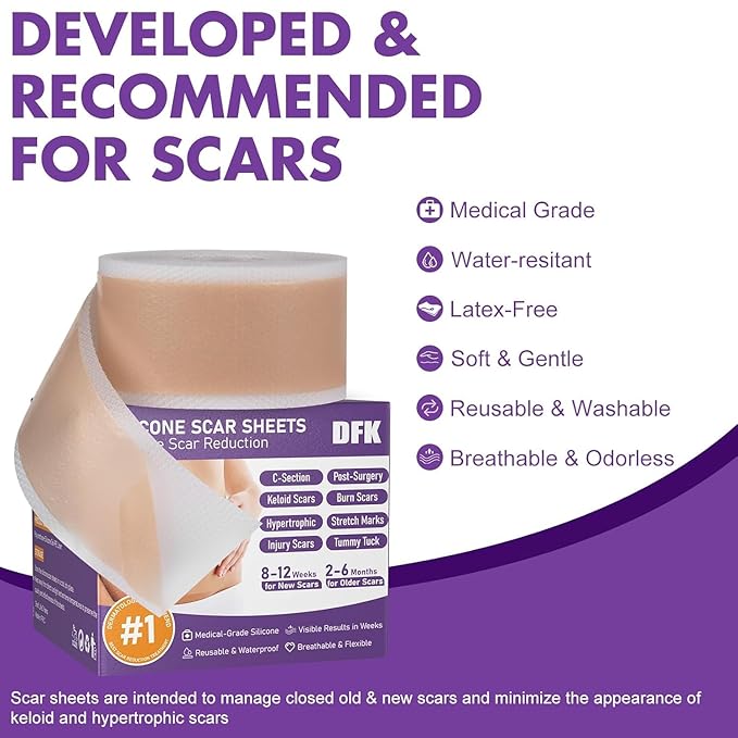 Silicone Scar Sheets, Silicone Scar Tape(1.6"x 118" Roll-3M), Reusable Professional Scar Silicone Strips, Soft Silicone Scar Sheets for Surgical Scars,Keloid,Acne Scars,Burn Scar,C-Section