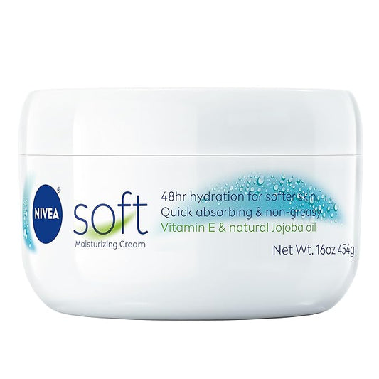 NIVEA Soft Refreshingly Soft Moisturizing Cream, Lightweight Body Moisturizer for Face, Body and Hands, Body Cream Enriched with Jojoba Oil and Vitamin E, 16 Oz Jar
