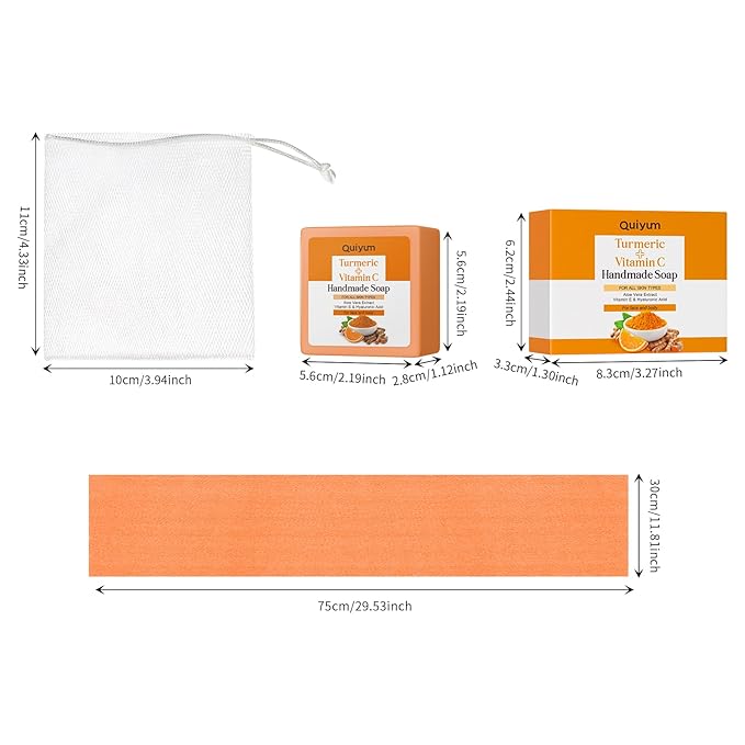 Natural Turmeric Soap Bar for Dark Spot- Vitamin C Dark Spot Remover for Face, Facial Skin Care Products, Even Skin Tone, 3 Pack with African Net Sponge (3.53 Oz/Pcs), Christmas Gift Stocking Stuffers