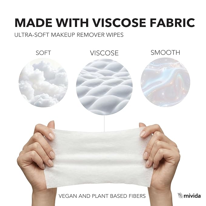 mivida Hypoallergenic Mini Pack Makeup Remover Wipes with Vitamin E, Alcohol Free, Fragrance Free Makeup Wipes for Sensitive Skin, Travel Size Plant Based - 10 Packs (80 Total Count)