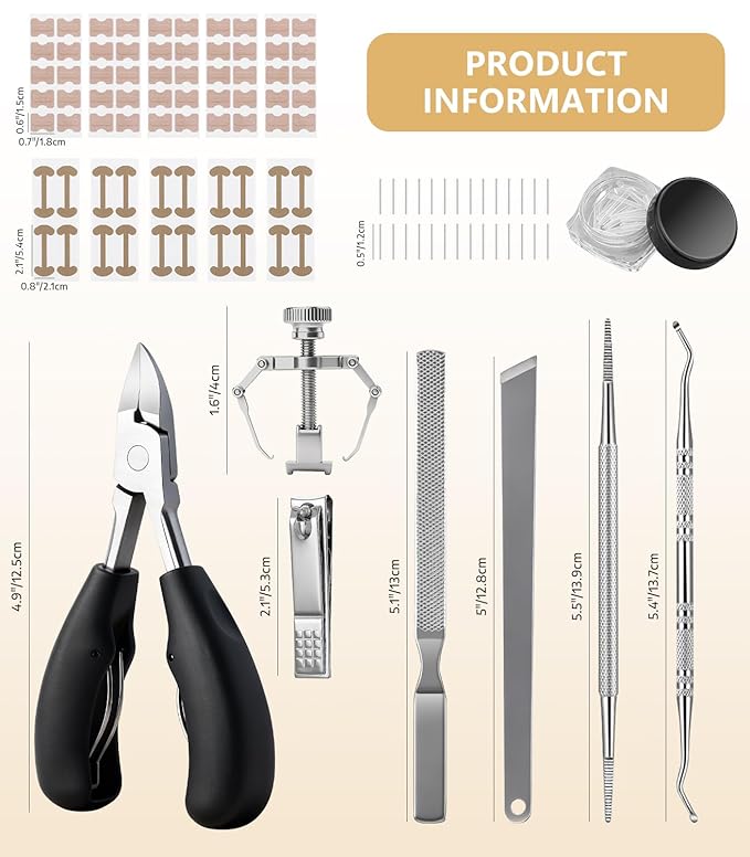 Ingrown Toenail Corrector Set with Correction Strips, Ingrown Toenail Removal Kit, Professional Ingrown Toenails Pedicure Tool Set, Curved Toenails Corrector Patch
