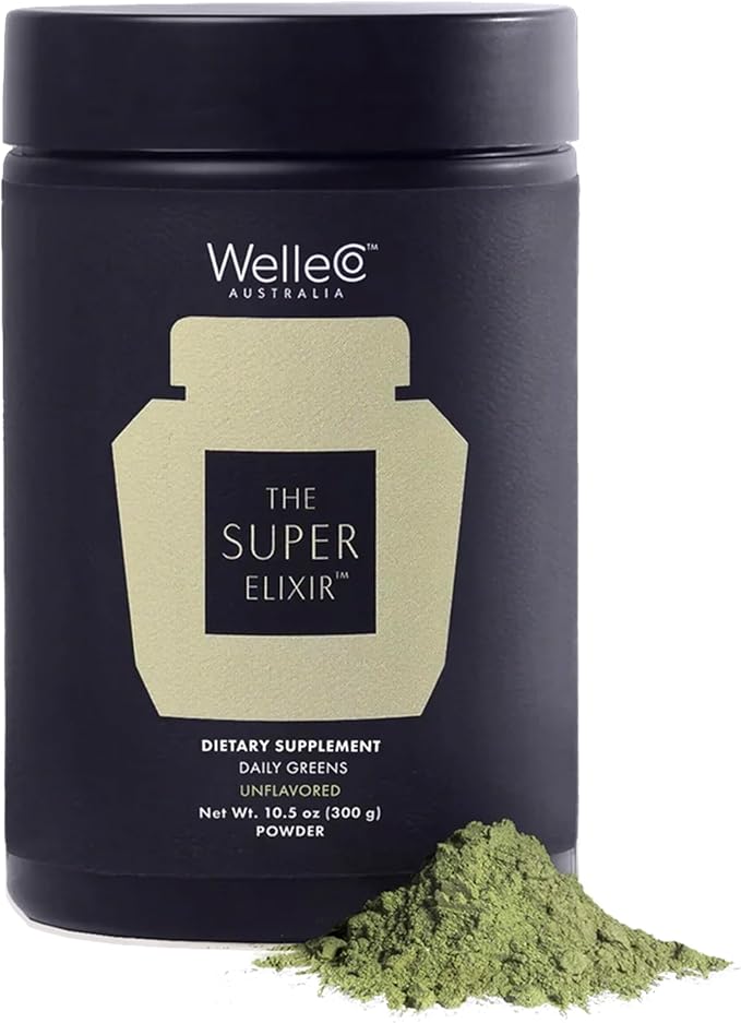 WelleCo The Super Elixir, Daily Greens Powder with Probiotics, Superfoods & Whole Foods, Unflavored Drink Mix for Gut Health, Immunity, Energy, Skin & Hair, 10.5oz Jar