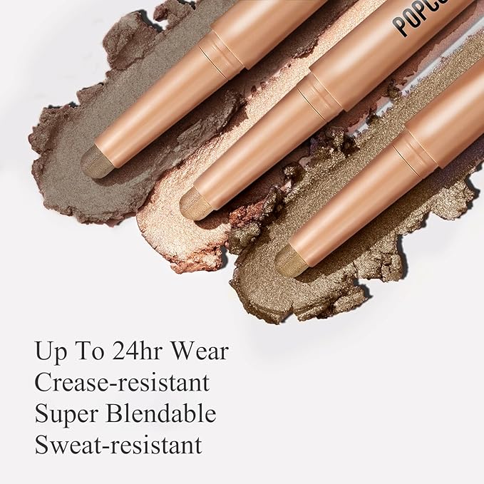 Neutral and Brown Metallic Eyeshadow Stick Pencil Crayon,Champagne Shimmer Cream Eye Brightener Stick Highlighter Makeup,Pro Waterproof & Long Lasting (009 Mud Brown Matte)
