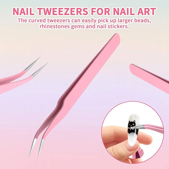 Nail Art Tools Set, 15 PCS Nail Art Brushes, Nail Stand for Press Ons, 5PCS Nail Dotting Tool and Brush Rack with Double Sided Tape Tweezers for Home Salon DIY Beginner Supplies