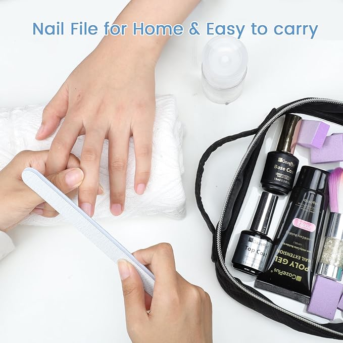 GazePlus Nail Files, 10 PCS Fingernail Files 7" Long 80/100 Grit Emery Boards for Nails - Professional Nail File Washable for Acrylic, Gel, Dip Powder, and Poly Gel Nails for Salon Home