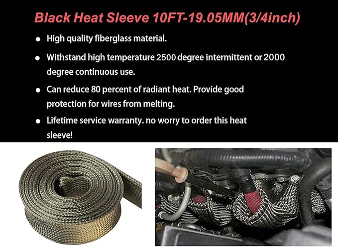 Heat Sleeve Automotive Fuel Line Heat Shield Auto Hose Spark Plug Wire heat Shield Protectors Boots Roll 2500 Degree for Car&Auto Wire Loom Brake Cable (3/4" IDX10', Titanium)