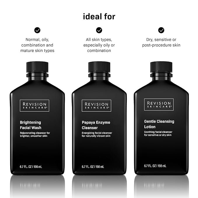 Revision Skincare Brightening Facial Wash, Daily Face Wash for Oily and Combination Skin with Vitamin C, Glycolic Acid, and Salicylic Acid to Brighten, Exfoliate, and Remove Impurities, 3.4 fl oz