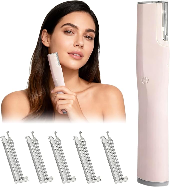 Dermaplane Facial Razor for Women – Electric 2-Speed Sonic Dermaplaning Tool with 5 Replacement Heads, Safe Peach Fuzz Remover & Exfoliating Face Hair Removal Device