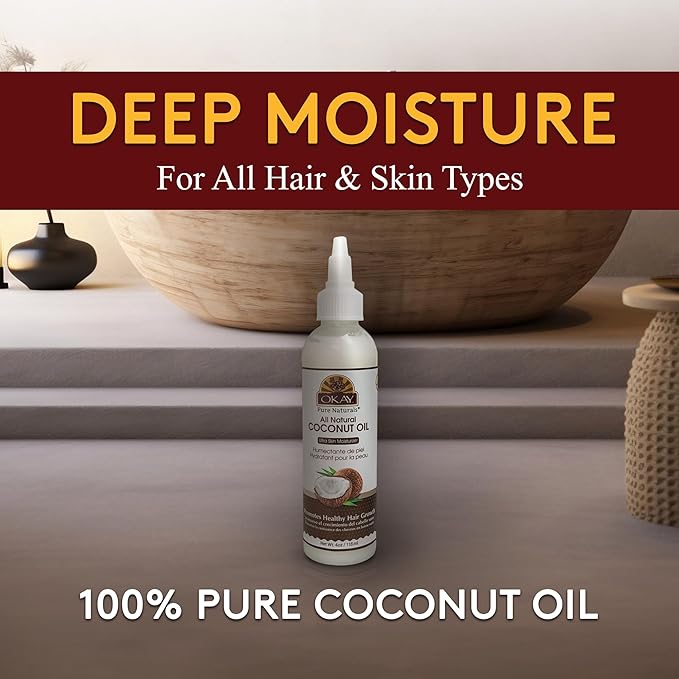 Okay 100% Pure Coconut Oil for Hair & Skin - Coconut Oil for Women & Men, Perfect for Body, Face, Natural Massage Oil & Moisturizer - 4 Fl Oz Squeeze Bottle (Pack of 2)
