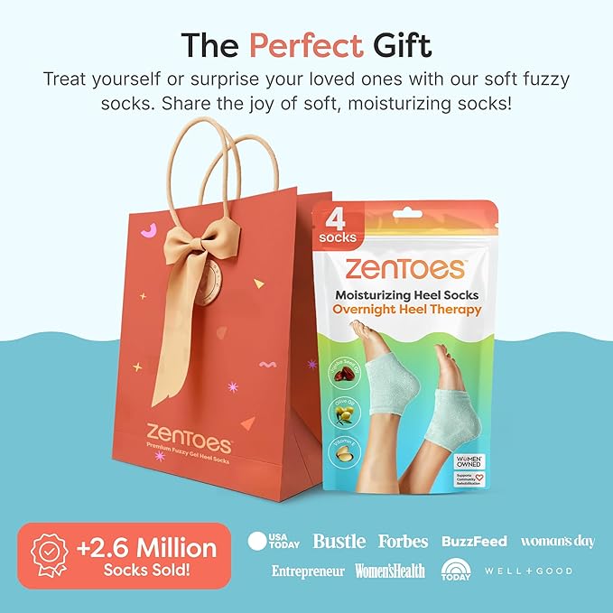 ZenToes Moisturizing Socks for Cracked Heel Treatment, Vitamin E, Olive Oil and Jojoba Oil Infused Heel Socks, Galentines Day Gifts, Self Care Gifts for Women (Fuzzy Mint Green, Regular)