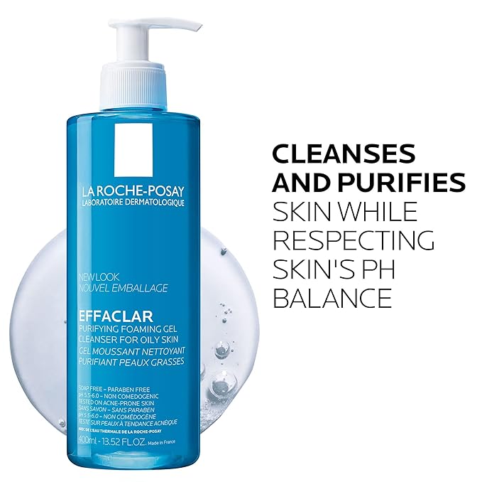 La Roche-Posay Effaclar Purifying Foaming Gel Cleanser for Oily Skin, With Zinc Pidolate To Remove Excess Oil & Shine, Alcohol Free & Oil Free, Sensitive Skin Tested