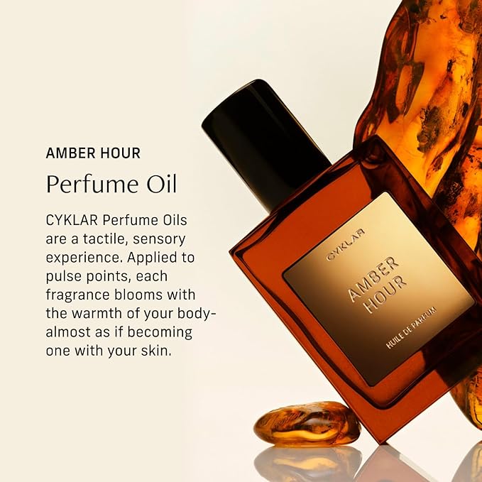 CYKLAR Perfume Oil Roll-On. Travel-Friendly Amber Hour Fragrance, with Palo Santo and Tonka Bean Notes. Long-Lasting Essential Oil Parfum for Women and Men. 0.5 Fl Oz Scented Rollerball Bottle