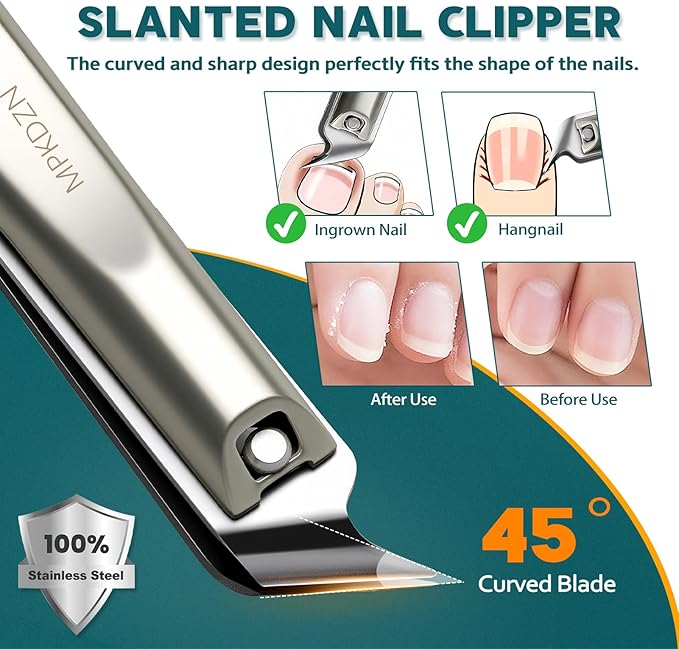 Nail Clippers Set for Men Women – 5-in-1 Stainless Steel Manicure Set and Nail Care Kit with Fingernail & Toenail Clippers, Portable Manicure Kit for Women, Travel Grooming Kit with Storage Bag