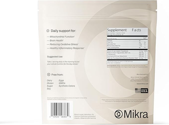 Mikra Glutathione+ Liposomal Antioxidant Supplement with CoQ10 & PQQ - Advanced Cellular Support for Energy, Focus & Immune Health Support - Liquid Glutathione Supplement - 30 Single-dose Vials