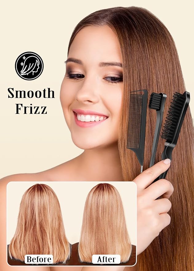 Slick Back Hair Brush & Hair Wax Stick Set - Tames Frizz & Smooths Flyaways - Sleek Ponytails, Buns, Edges - Styling Cream/Gel/Balm/Pomade Stick for Women - Styling Accessories for Girls & Kids
