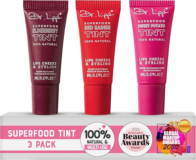 Dr. Lipp Superfood Lip Tint 3 PACK [3 x 8ml] – 4-in-1 Tinted Balm for Lips, Cheeks & Eyes – Ultra Moisturizing, 100% Natural, Fragrance-Free & Cruelty-Free