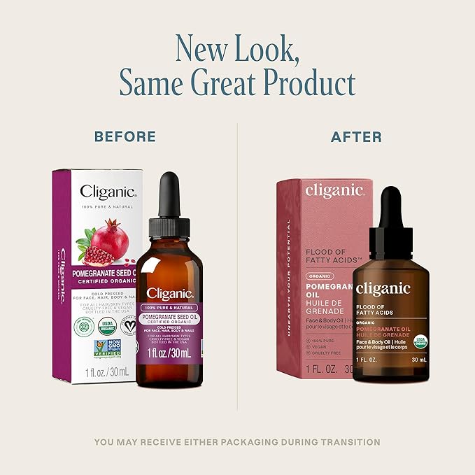 Cliganic Organic Pomegranate Seed Oil, 100% Pure - For Face, Skin | Natural Cold Pressed Unrefined