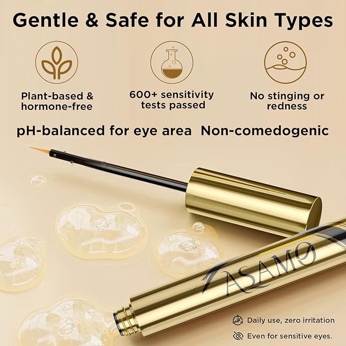 ASAMO Eyelash & Eyebrow Growth Serum - 2-in-1 Lash & Brow Enhancer for Longer, Thicker, Fuller Looking Lashes - Advanced Peptide Formula, Vegan & Cruelty-Free, Safe for Sensitive Eyes - 3ml