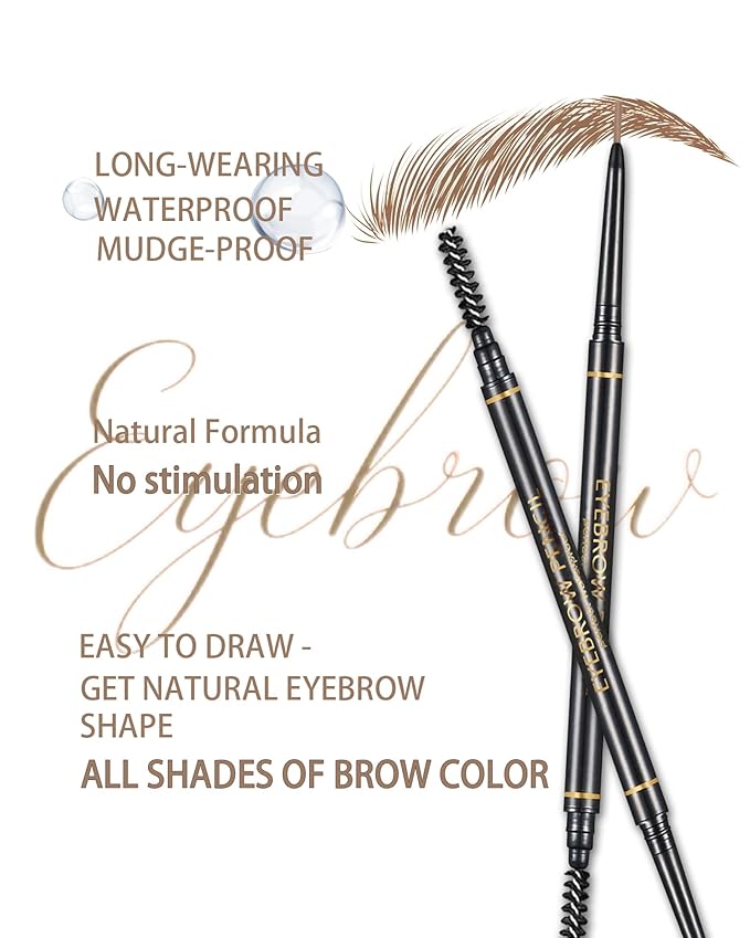 SUMEITANG Medium Brown Eyebrow Pencils for Women, 12Pcs Ultra Slim Eyebrow Pencil with 2 Brow Razors Kit, Double Head 1.5mm Micro-Fine Tip & Spiral Brush, Can Draw Fine and Long-Lasting Brows Makeup