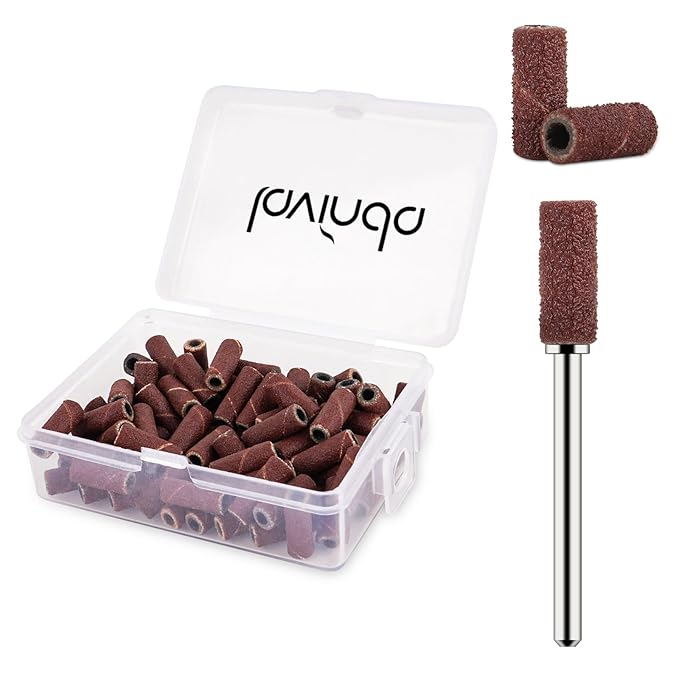Lavinda Small Sanding Bands for Nail Drill with 3.1mm Mandrel Bit, 80 Piece Set Coarse Mini Sanding Bands Nail Drill Bits for Acrylic Nails Gel Manicures and Pedicures (80 Grit, Brown)