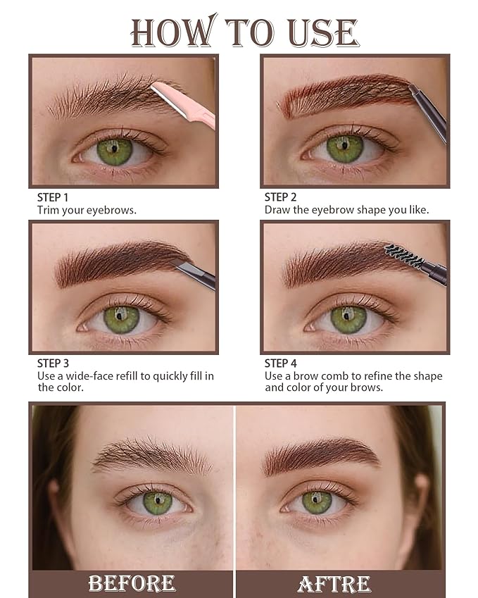 Berinist 6 Pack Light Brown Eye Brow Pencil, Waterproof Eyebrow Pencils for Women- Dual-Ended with Spoolie Brush and Triangular Tip for Easy Defining, Natural Fill, Long-Lasting Brows, Sweatproof
