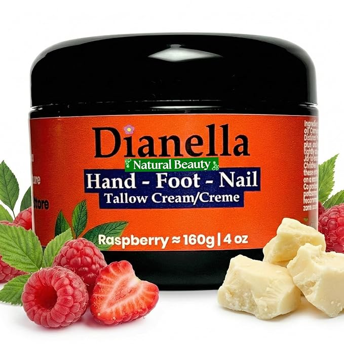 Natural Foot, Nail & Hand Cream - Skin Care & Nourishing Formula – Rich Hydration with Raspberry Scent, Daily Repair Cream for Men & Women, Softens, Protects & Restores Skin – 4oz