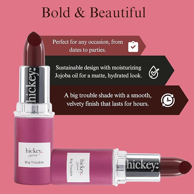 Hickey Lipstick Organic Haute Mess Terracotta & Big Trouble Berry Wine Lipstick Refill - Long Lasting Lipstick for Women, Hydrating & Moisturizing, Highly Pigmented, Gluten-Free & Vegan Lip Color