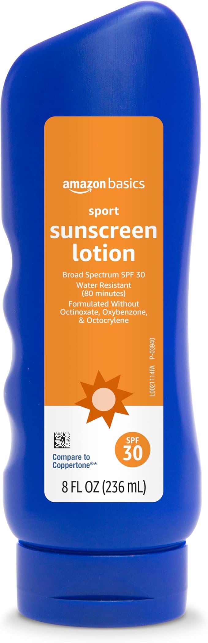 Amazon Basics Sport Sunscreen Lotion SPF 30, Water Resistant (80min), Formulated without Octinoxate & Oxybenzone, Broad Spectrum UVA/UVB Protection, 8 Fluid Ounce