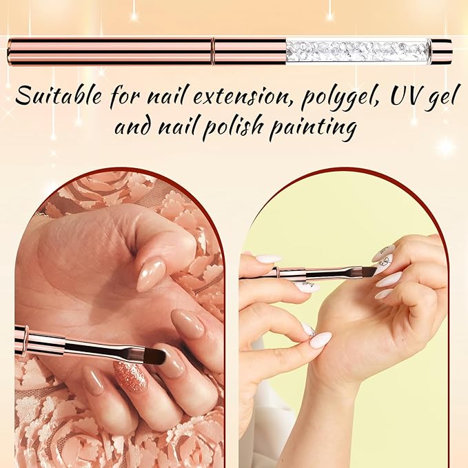 Builder Gel Brush 2Pcs Oval UV Gel Nail Brush Rhinestone Handle Professional Nail Art Tools Nails Drawing Pen Gel-Brushes for Nails Rose Gold
